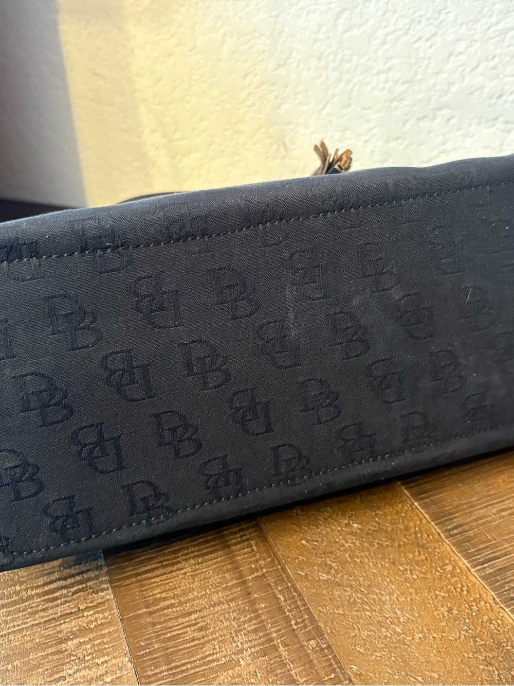 Dooney & Bourke Black DB Logo Drawstring Satchel with Gold Hardware - Picture 5 of 9